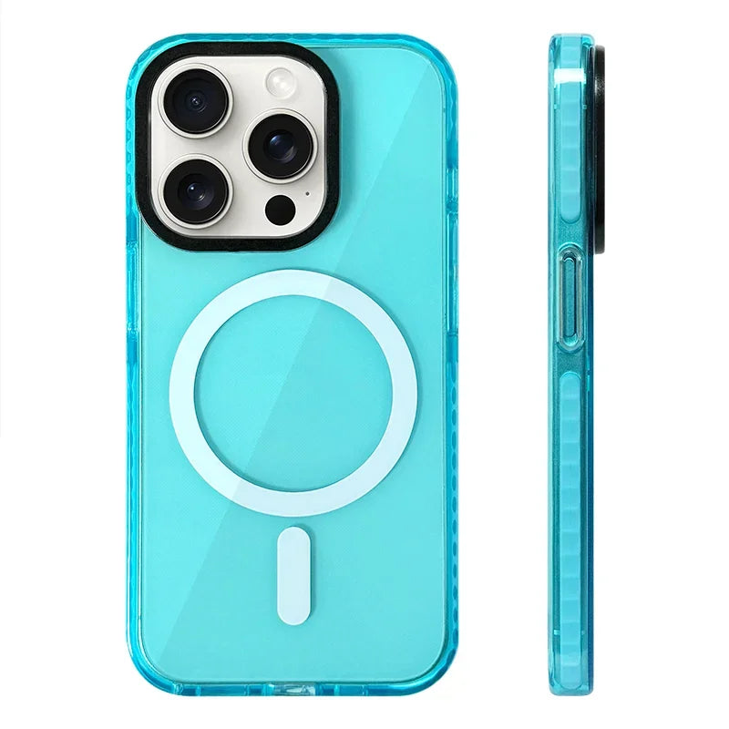 Neon Color Clear Crystal MagSafe Phone Case for iPhone 17 16 15 14 pro max 13 12 Wireless Charging Soft Silicone Bumper Cover