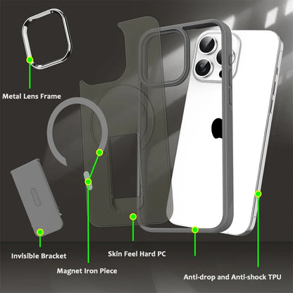 Luxury For Magsafe Folding Stand Magnetic Phone Case For iPhone 16 15 14 13 12 17 Pro Max Plus Matte Translucent Back Cover Caps