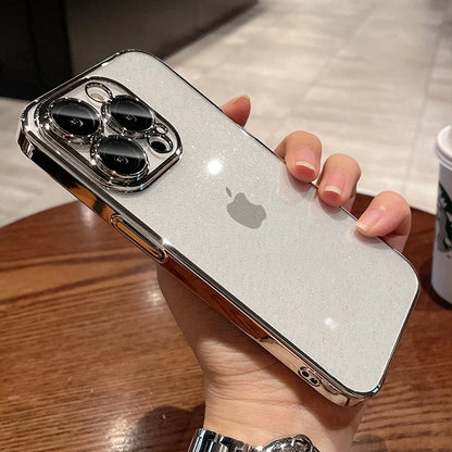 Luxury Glitter Transparent  PC Plating Case for iPhone 17 16 15 14 Pro Max Plus 13 11 12 Bling Clear Shockproof Ultra Slim Cover