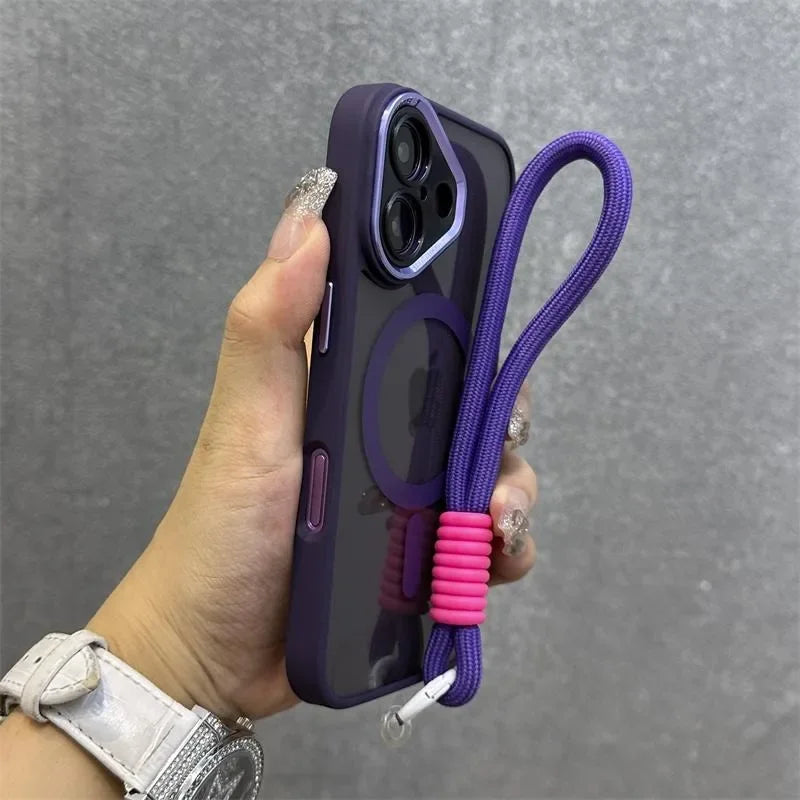Luxury Wristband Magsafe Transparent Phone Case  for iPhone 11 15 14 13 12 16 17 Pro Max Lanyard phone Magnetic anti drop
