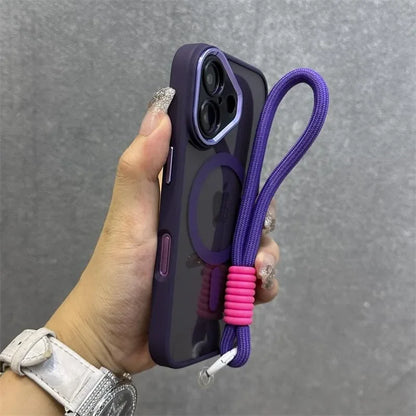 Luxury Wristband Magsafe Transparent Phone Case  for iPhone 11 15 14 13 12 16 17 Pro Max Lanyard phone Magnetic anti drop
