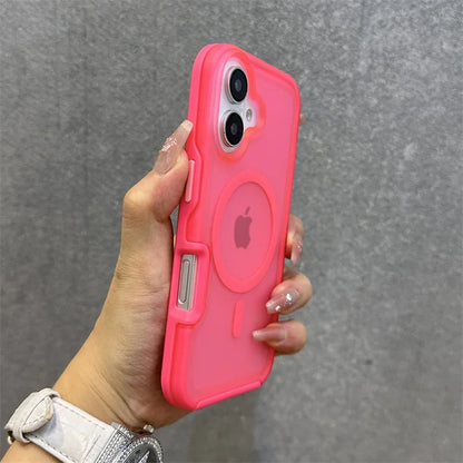Magnetic Neon Color Matte Translucent Armor Shockproof Case for IPhone 16 13 12 14 15 Pro Max for Magsafe Wireless Charge Cover