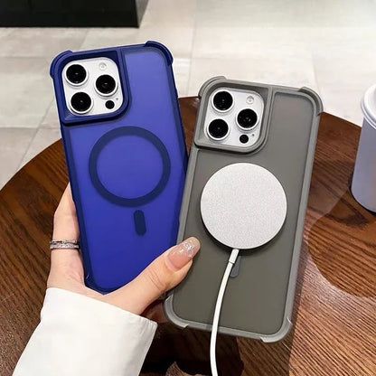 Magnetic Luxury Matte Fall prevention  Armor Shockproof Case For iPhone 15 14 13 12 16 Pro Max Wireless Charge For Magsafe Cover