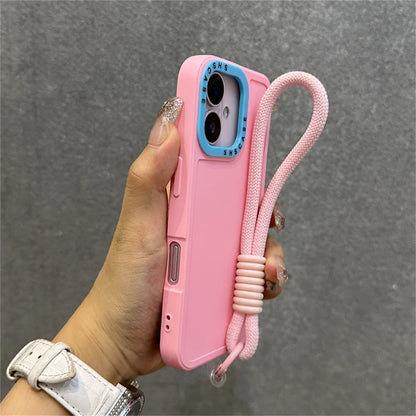 Luxury Wrist Strap Bracelet Lanyard Phone Case For iPhone 15 16 Pro Max 14 13 12 11 X XR XS Collision Color Lens Protector Cover