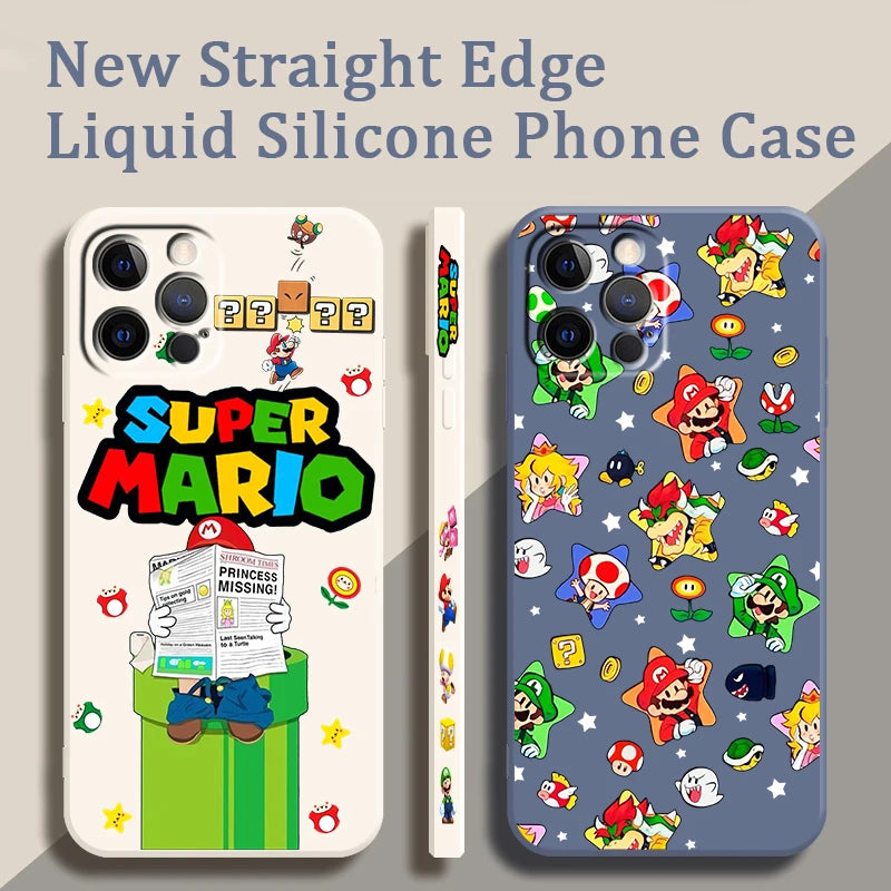 S-Super M-Marios B-Bros Cute Liquid Left Rope For Apple iPhone 15 14 13 12 11 XS XR X 8 7 SE Pro Max Plus Mini Funda Phone Case
