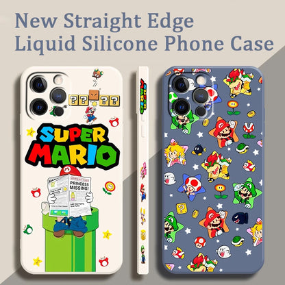 S-Super M-Marios B-Bros Cute Liquid Left Rope For Apple iPhone 15 14 13 12 11 XS XR X 8 7 SE Pro Max Plus Mini Funda Phone Case