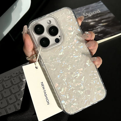 Luxury Glitter Dreamy Conch Shell Phone Case For iPhone 16 15 14 Plus 13 12 11 Pro Max Laser Marble Shiny Clear Bumper Cover