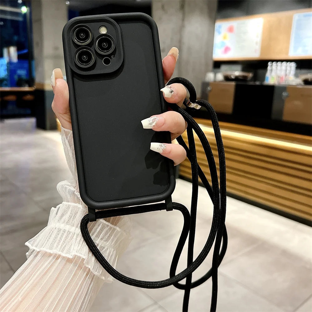 Phone Case For iPhone 14 13 15 16 Pro Max 17 Air 16E 12 11 X XR XS 7 8 Plus Crossbody Adjustable Lanyard Strap Rope Soft Cover