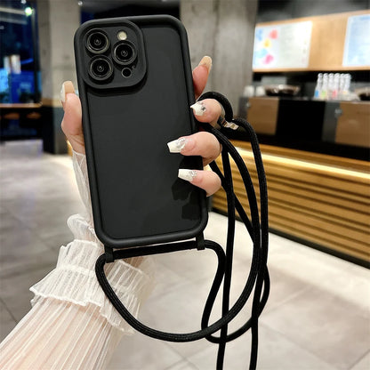 Phone Case For iPhone 14 13 15 16 Pro Max 17 Air 16E 12 11 X XR XS 7 8 Plus Crossbody Adjustable Lanyard Strap Rope Soft Cover