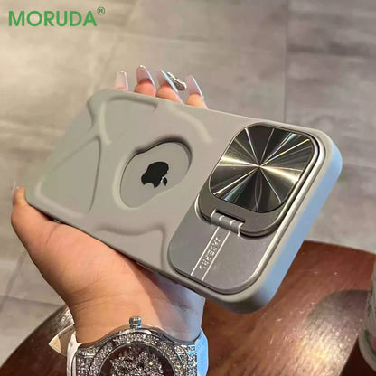 Fashion Logo Hole Magnetic Case for iPhone 17Air 11 12 13 14 15 16 17 Pro Max Plus Lens Protection Stand Magsafe Silicone Cover