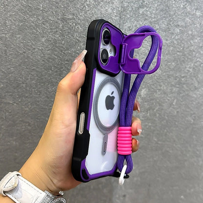 Luxury Magsafe Transparent With Lanyard Phone Case For iPhone 11 12 13 14 15 16 Pro Max Plus Magnetic Bumper Back Cover