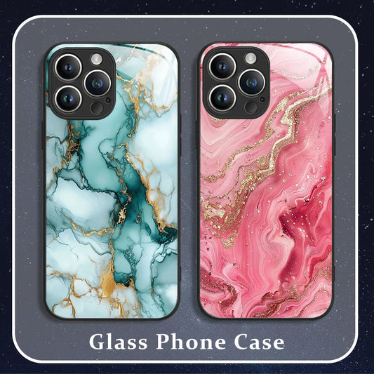 Fashion Colorful Marble Phone Case for IPhone 11 12 13 14 15 16 Pro Max Mini X XR XS 7 8Plus SE2 Shockproof Tempered Glass Cases