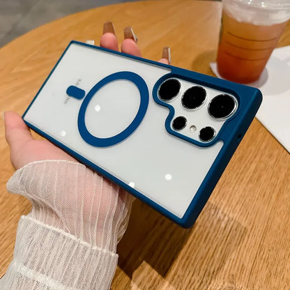 Luxury Magsafe Transparent Case For Samsung Galaxy S25 S24 S23 S22 Ultra Plus S24FE S23FE Wireless Charge Shockproof Cover