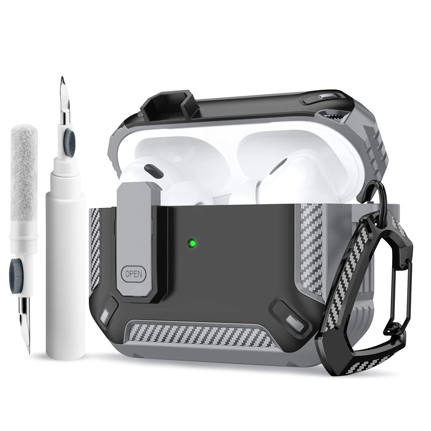 Portable Shockproof Case For Apple Airpods Pro/Pro 2 Carbon fibre Headset Cases With Carabiner Security Lock Cover Funda