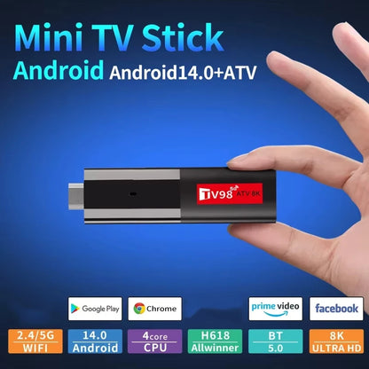 TV98 ATV Mini TV Stick Android 14 TV Stick HDR Set Top Box 8K Video WiFi 2.4/5G Streaming Smart TV Box for Network Media Player