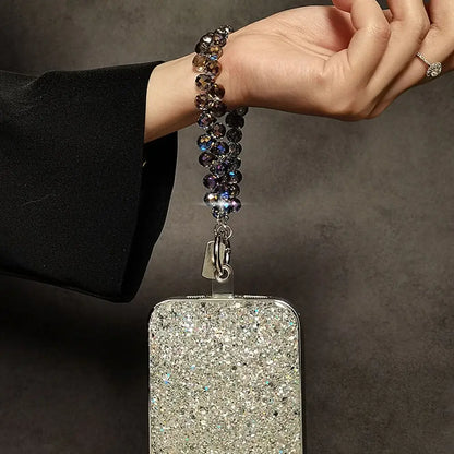 Colorful Mobile Phone Lanyard Chain Stylish Glitter Crystal Bead Pendant Keychain Jewelry Bag Accessories Sparkle Key Chains
