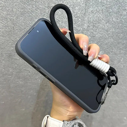 for Magsafe Candy Color Contrast Lanyard Case for iPhone 16 15 17 Pro Max 14 Plus 11 12 13 16e Hand Wrist Strap Matte Soft Cover