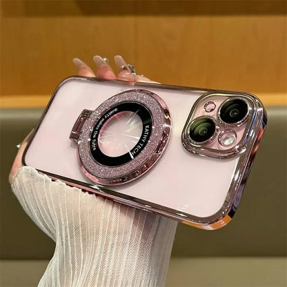 Glitter for Magsafe Bracket Case for iPhone 15 14 13 12 16 17 Pro Max 17 Air 11 16 Plus Magnetic Stand Holder Gradient Cover