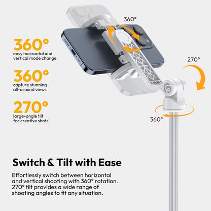 Ulanzi TT88 1.44M Overhead Selfie Stick Phone Tripod with Magnetic Clamp Wireless Remote Extension Tripod for LiveStreaming Vlog