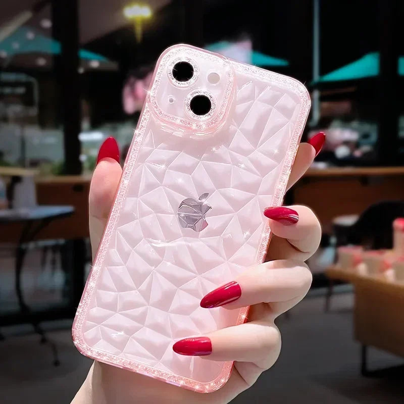 Crystal Glitter Diamond Pattern Soft Phone Case For iPhone 16 15 Pro Max 13 12 11 14 Plus Transparent Shockproof Back Cover