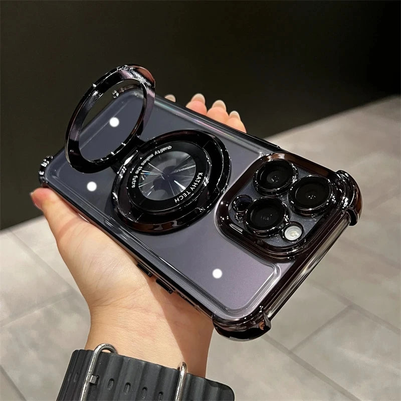 Wireless Charging Magsafe Ring Bracket Case For iPhone 17 Air 11 12 13 14 15 16 Pro Max Plus X XR XS Transparent Magnetic Cover