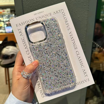 Shiny Glitter Soft Bumper Phone Case For iPhone 17 Air 16 15 14 13 12 11 Pro Max Plus Epoxy Shell Girl Shockproof Back Cover