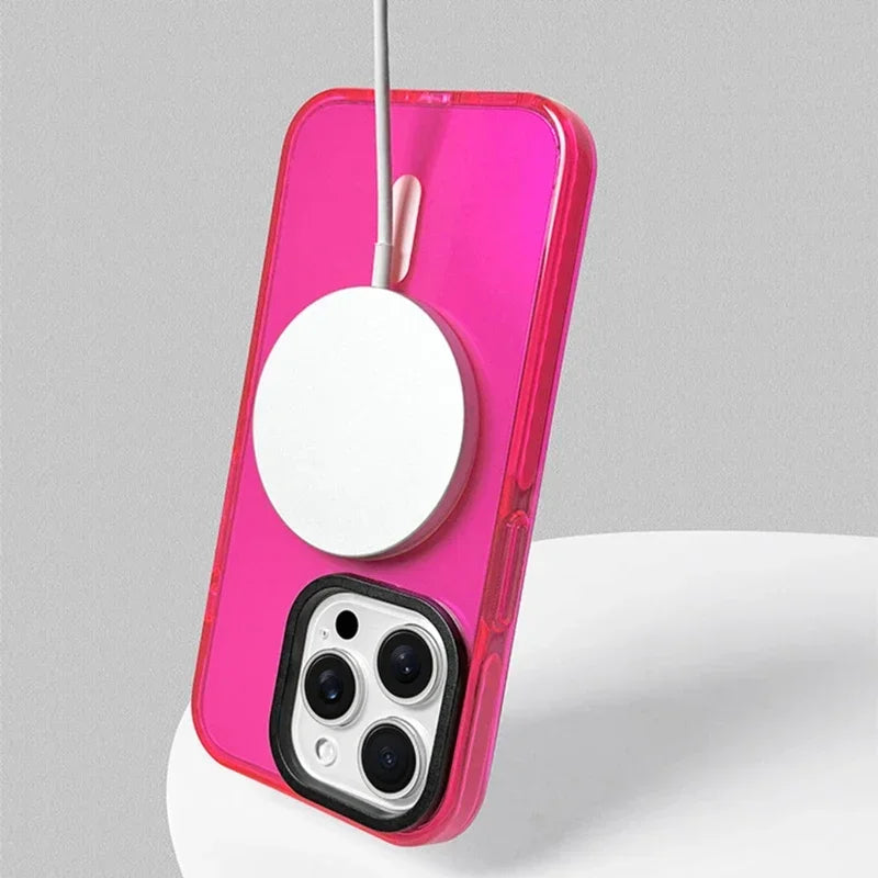 Transparent Neon Color MagSafe Phone Case for iPhone 17Air 15 16Pro Max 13 14 12 11 Wireless Charging Soft Silicone Bumper Cover