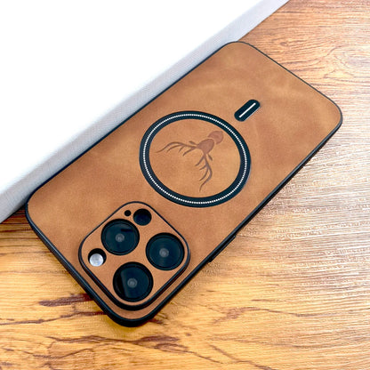 Luxury PU Leather Deer Case For iPhone 17 Air 16 15 14 13 12 11 Pro Max Plus 16E 15Pro 14Pro 13Pro Magsafe Wireless Charge Cover