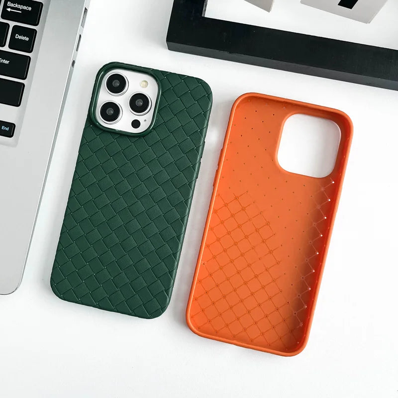 Braided Textured Phone Case for IPhone 17 16E 15 14 12 13 Pro Max Liquid Silicone Knitted Pattern Breathable Cooling Back Cover