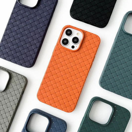 Braided Textured Phone Case for IPhone 17 16E 15 14 12 13 Pro Max Liquid Silicone Knitted Pattern Breathable Cooling Back Cover
