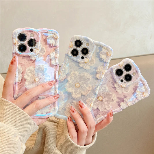 Luxury Laser Flowers Glitter iPhone Case For iPhone 17 Air 16 Pro Max 15 14 13 12 11 Plus Fashion Soft Silicone Shockproof Cover