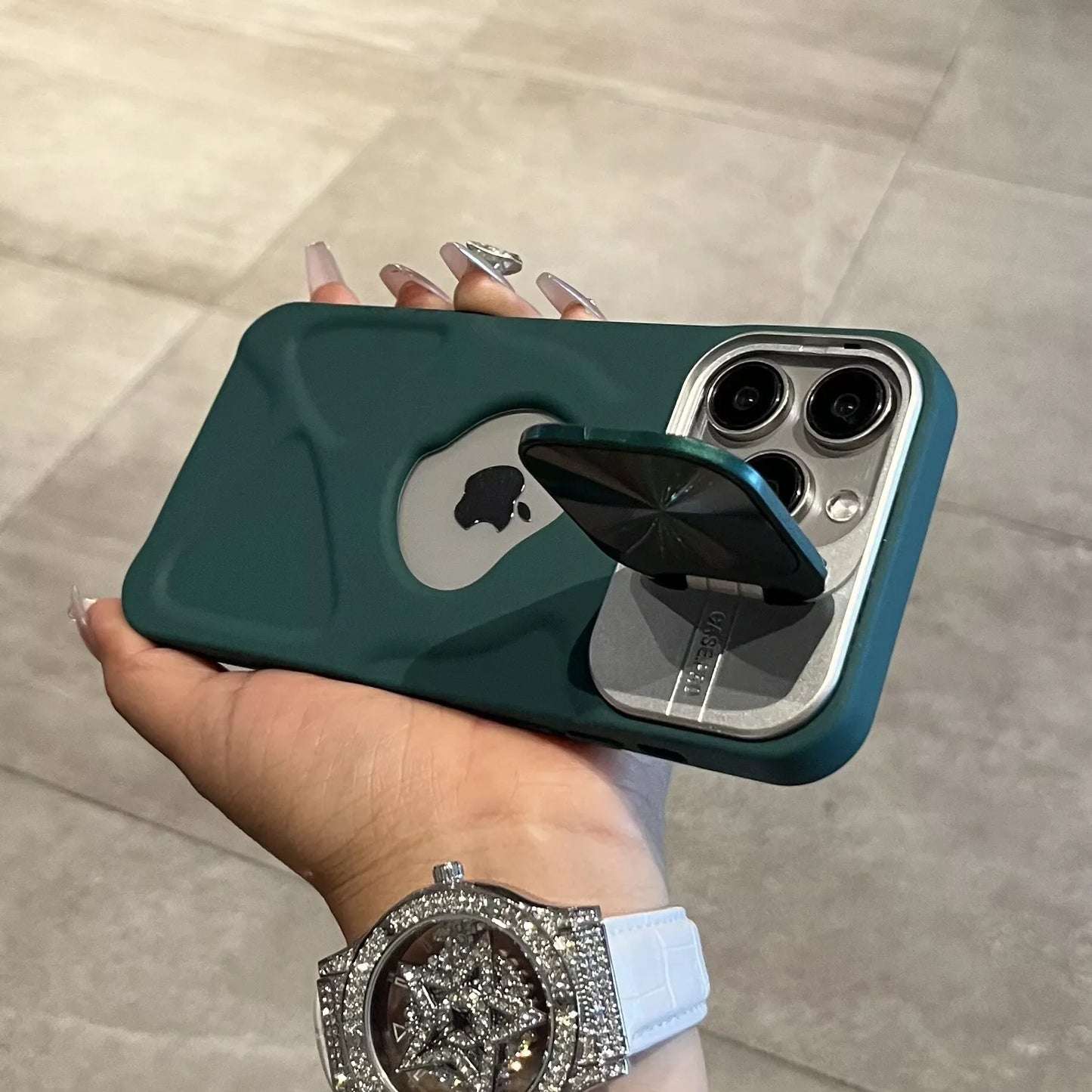 Fashion Logo Hole Magnetic Case for iPhone 17Air 11 12 13 14 15 16 17 Pro Max Plus Lens Protection Stand Magsafe Silicone Cover