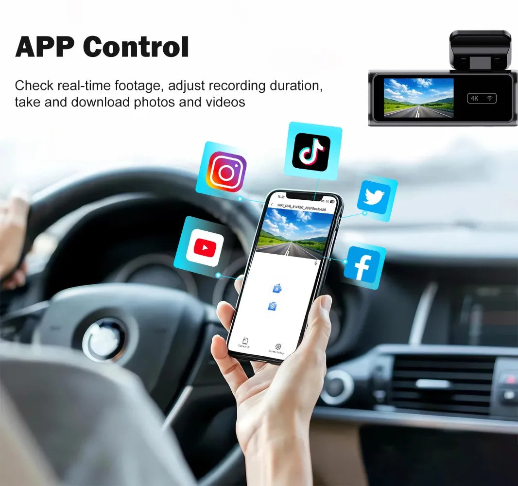 Ultra HD 4K Car Front Dash Cam Mini WIFI DVR Black Box Room With 24H Parking Monitor Night Vision,GPS/Rear View Camera Optional
