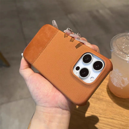 Luxury PU Leather Sew On Nylon Fabric Case For iPhone 16 15 14 13 12 Pro Max Plus Frameless Breathable Non-slip Shockproof Cover