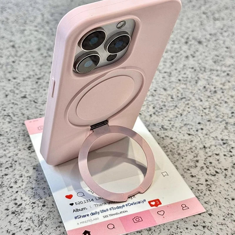 Luxury Liquid Silicone Stand Ring Holder Magsafe Case For iPhone 16 15 14 13 12 11 Pro Max Plus Magnetic Matte Soft Bumper Cover