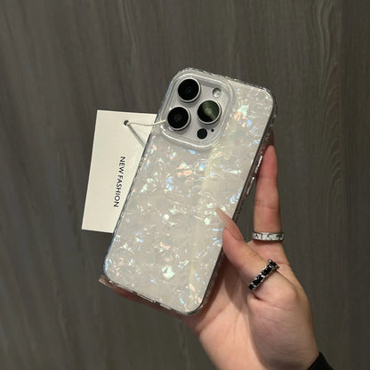 Luxury Glitter Dreamy Conch Shell Phone Case For iPhone 16 15 14 Plus 13 12 11 Pro Max Laser Marble Shiny Clear Bumper Cover