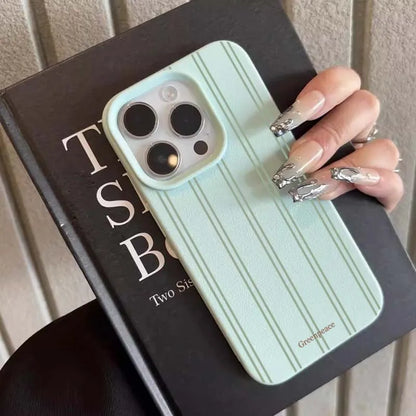 The Green Stripe Lichee Pattern Phone Case For iPhone 17 16 15 14 13 12 11 Pro Max XS X XR 16 Plus 16e Shockproof Silicone Cover