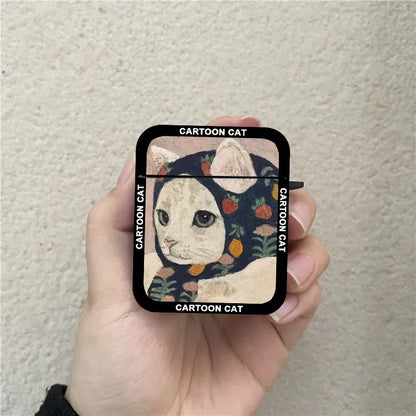 INS Korean Cartoon Oil Painting Cat Earphone Case For Airpods 1 2 3 4 Pro Wireless Headphone Cover For Air Pods Pro2 Accessories