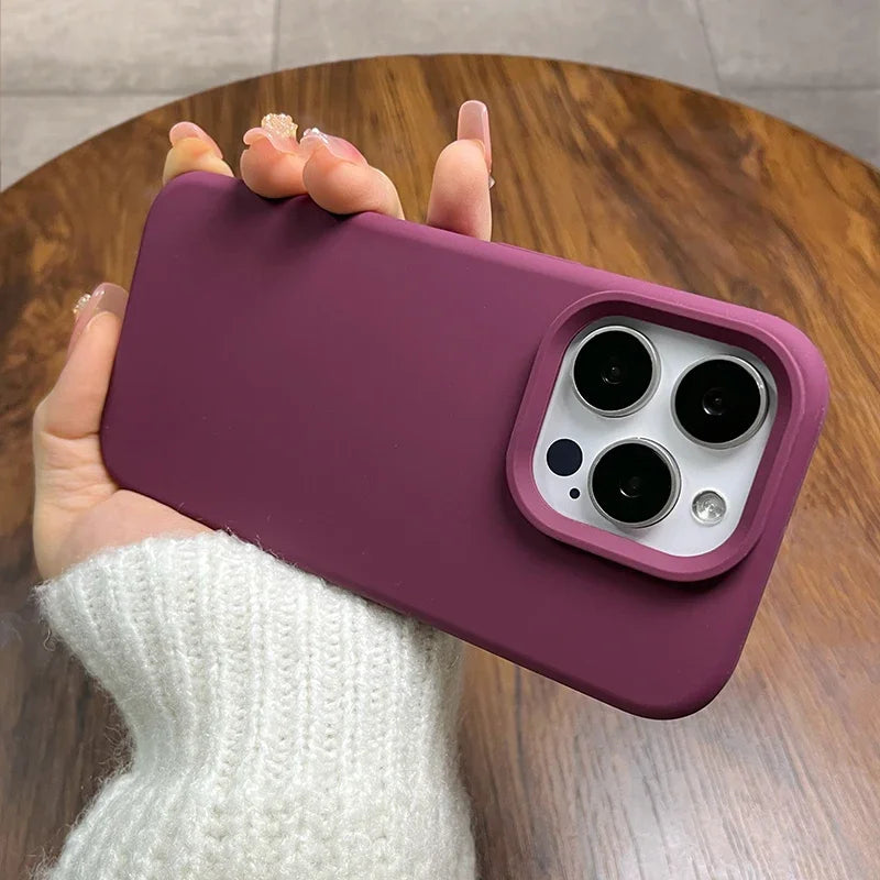 Genuine liquid silicone rugged phone case for iPhone 16 15 14 13 12 11 Pro Max Plus Titanium gray shockproof soft back cover