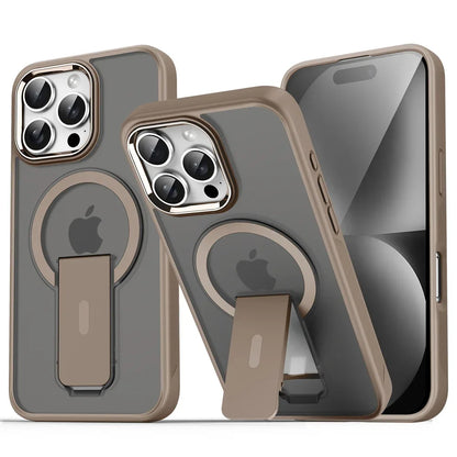 Luxury For Magsafe Folding Stand Magnetic Phone Case For iPhone 16 15 14 13 12 17 Pro Max Plus Matte Translucent Back Cover Caps