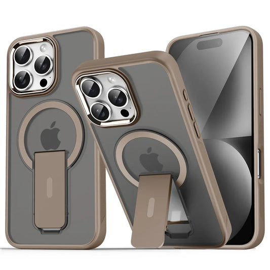 Luxury For Magsafe Folding Stand Magnetic Phone Case For iPhone 16 15 14 13 12 17 Pro Max Plus Matte Translucent Back Cover Caps