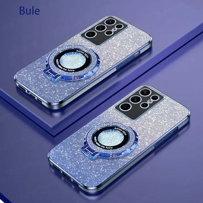 TPU Glitter Magnetic Ring Stand Phone Case For Samsung Galaxy S25 Ultra S24 S23 FE S22 S21 S20 S10 Plus Note 20 Ultra Pro Cover