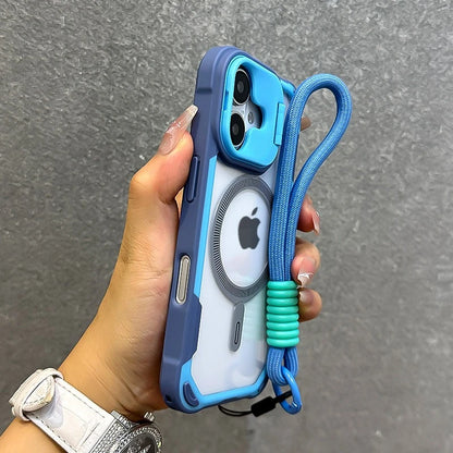 Luxury Magsafe Transparent With Lanyard Phone Case For iPhone 11 12 13 14 15 16 Pro Max Plus Magnetic Bumper Back Cover