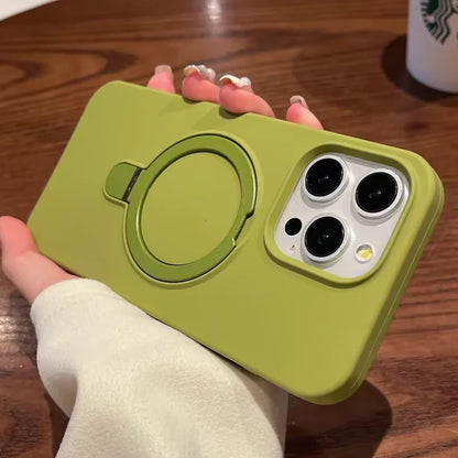 Luxury Liquid Silicone Stand Ring Holder Magsafe Case For iPhone 16 15 14 13 12 11 Pro Max Plus Magnetic Matte Soft Bumper Cover