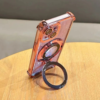 Glitter Water Ripple Logo Hole Magnetic Stand Case for iPhone 17 Air 17 16 15 14 13 12 11 Pro Max Plus Airbag Shockproof Cover