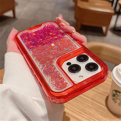 3in1 Gradient Glitter Bling Transparent Phone Case For iPhone 17 16 15 14 11 12 13 Pro Max Plus XR Heavy Shockproof Armor Cover