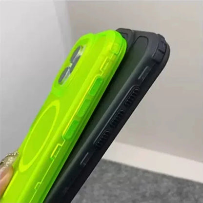 Neon Color Bumper Shockproof MagSafe Phone Case For iPhone 16 16pro max 14 15 Pro 13 11 12 Wireless Charging Frosted Armor Cover