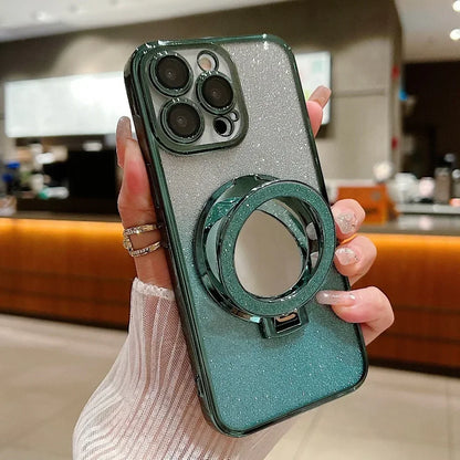 for Magsafe Glitter Mirror Gradient Case for iPhone 15 14 13 11 12 16 17 Pro Max Air Xr Xs 16 Plus Bracket Stand Make Up Cover