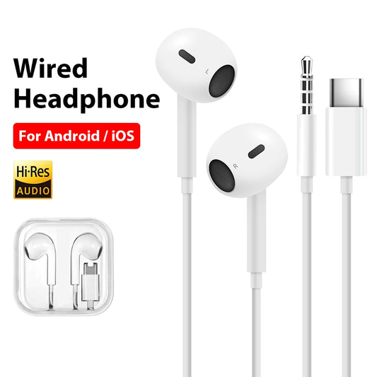 Type C 3.5mm Jack Wired Headphones For iPhone 17 16 15 For Samsung Xiaomi Huawei Half In Ear Earphones With Microphone Earbud