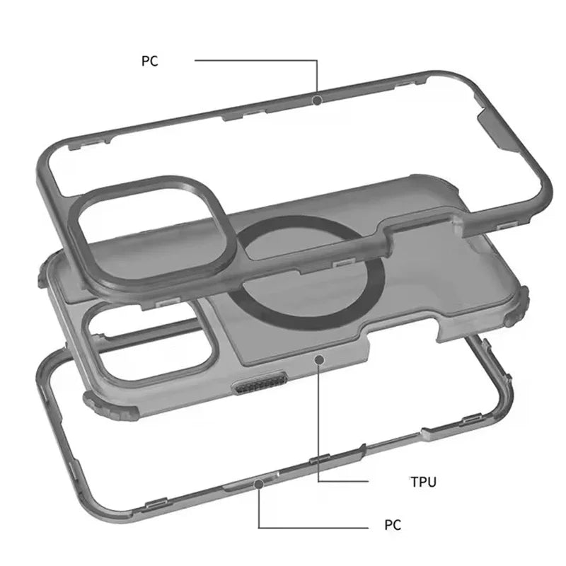 3 in 1 Magnetic Heavy Duty Armor Case for Magsafe IPhone 16 15 14 13 12 Pro Max Plus 16Pro 15Pro IPones Macsafe Cover Accessory